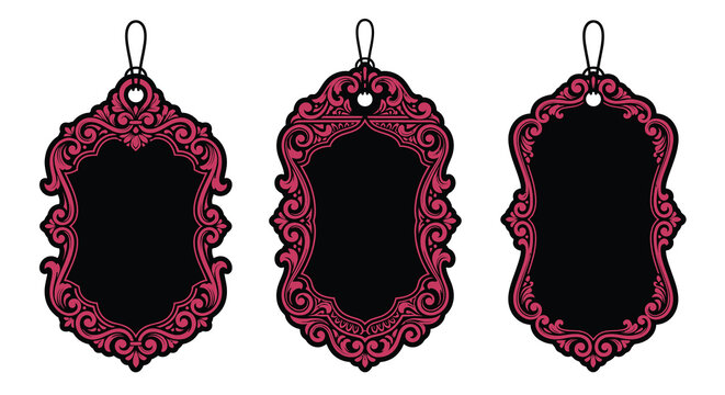 ornate label frames pink and black decorative silhouette