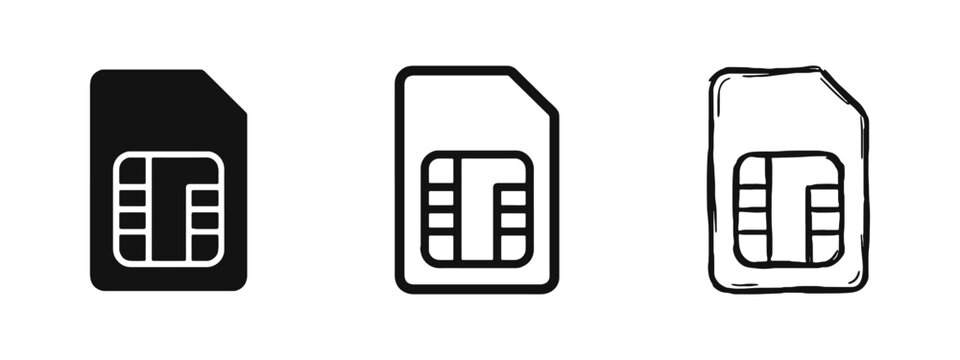 SIM Card Icon Set for Mobile Telecommunication and Phone Connectivity