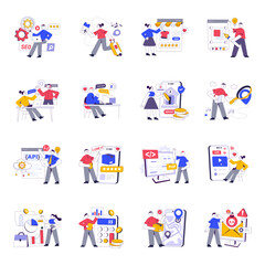 Fototapeta premium Set of Hr and Management Flat Illustrations