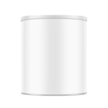 Tin can mockup for infant nutrition, baby powder milk, sport nutrition, food. Vector illustration isolated on white background. Easy to use for presentation your product, idea, promo, design. EPS10.