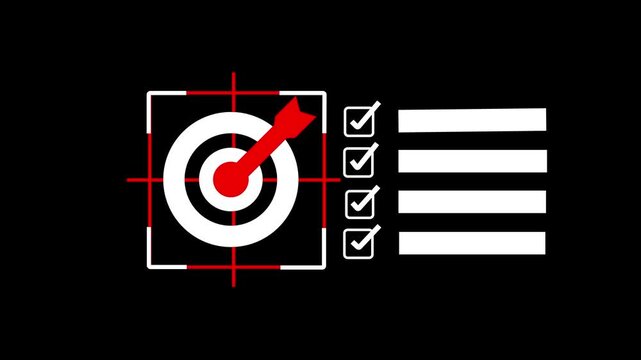 Business process and workflow development. Target goal icon with correct checklist on virtual screen. Business strategy planning and quality management concept. Quality control assessment.