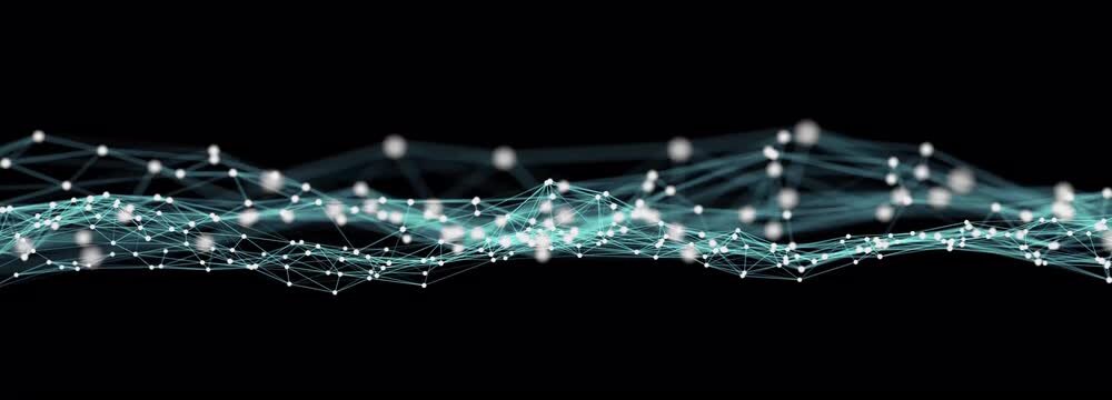 slow motion animated grid pattern from linked nodes and lines with motion blur isolated on black background, motion design overlay texture template decoration 