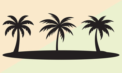 Obraz premium Three Black Palm Tree Silhouettes on a Tropical Island Beach, Sunset Backlight