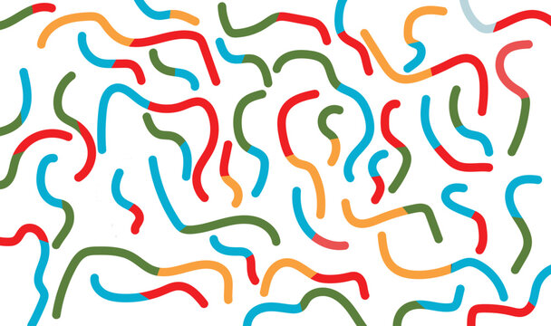 Colorful Rainbow Squiggle Seamless Pattern with Wavy Organic Lines, Playful Abstract Digital Background