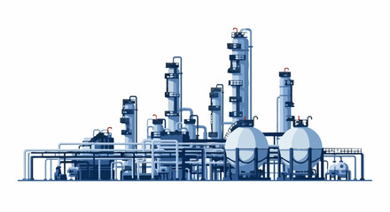 Naklejka premium Industrial Chemical Plant with Towers and Tanks.