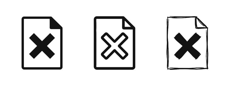 Delete File, Invalid Document, Error File Icon Set in Solid, Outline, and Hand-Drawn Styles