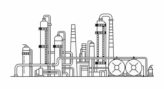 Industrial factory complex with towers and pipes illustration 1.