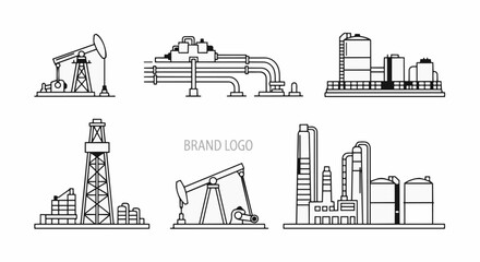 Fototapeta premium Industrial oil and gas extraction and processing facilities illustration.