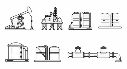 Naklejka premium Industrial Oil and Gas Extraction and Storage Icons.