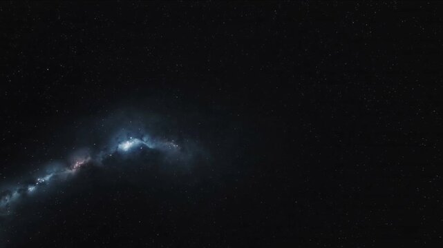 Striking vertical beam igniting luminous burst, spiking into disc and fading across dense starfield