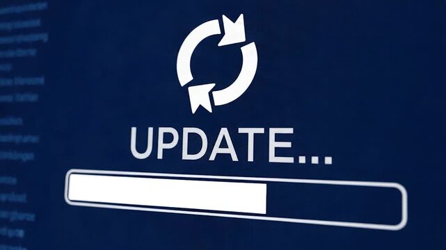 Software update process on a computer screen with a progress bar