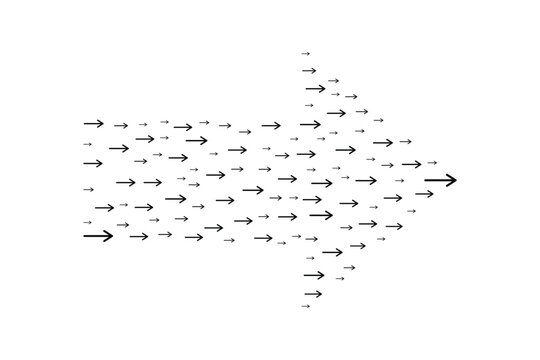 Arrow shape built from scattered black arrow icons on transparent background