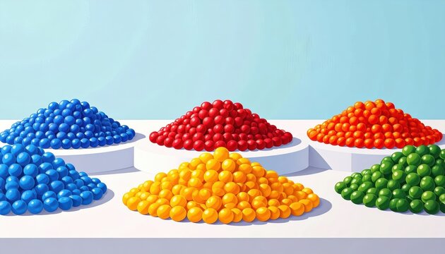 Colorful Arrangement of Various Bouncing Balls on Display Table