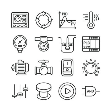 Process control and automation icons vector set outline
