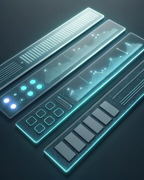 Futuristic Digital Interface Panels with Data Visualization Elements