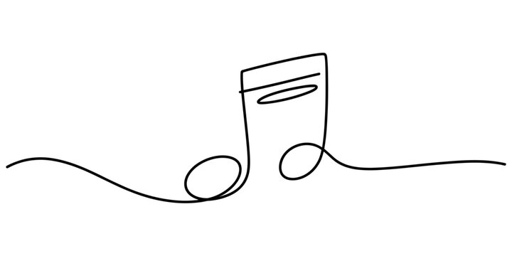 Continuous single line drawing of a musical note symbol for creative design projects and artistic music concepts representing rhythm and sound melody Vector, illustration
