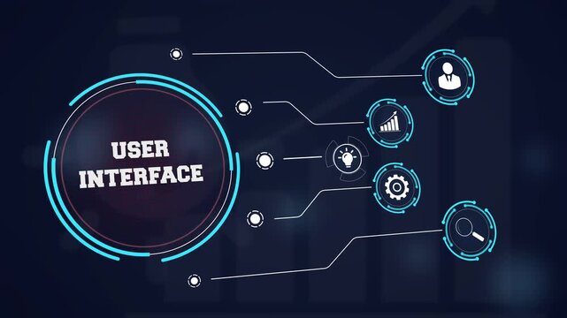 Optimizing user interface design for digital platforms visualized through a futuristic dashboard with icons of professional experience and strategic interaction growth