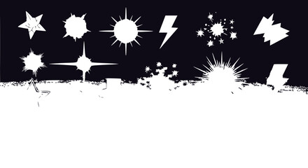 Naklejka premium White Explosions and Starbursts on Dark Background - Graphic Elements Collection