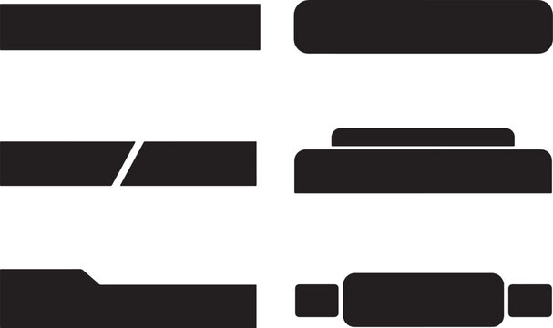 Panel footer shapes set straight rounded split multilayer offset compact silhouettes black vector ui blocks