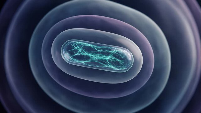 Microscopic visualization of a cellular or viral entity, highlighting the intricate layers and the concept of INTERFERON in biological defense