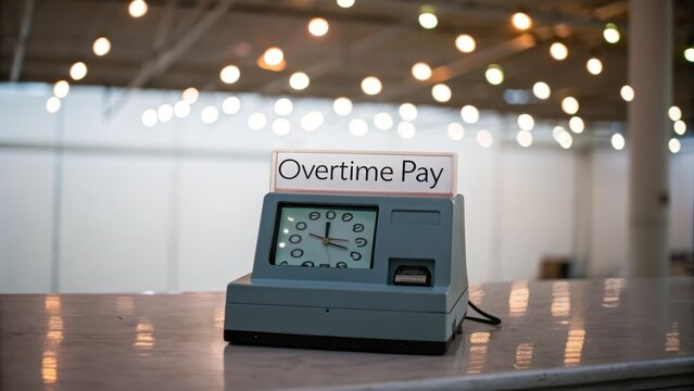Vintage Time Clock Displaying Overtime Pay in Industrial Setting