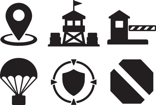 Military Location Symbols Silhouette Set Vector Map Marker Icon Collection
