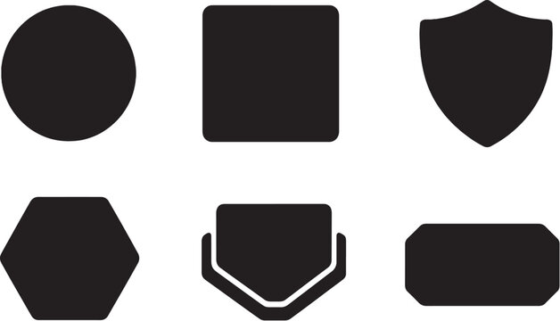 Military icon base plates set, badge base silhouettes, circular square shield hex layered flat shapes, minimal solid vector pack