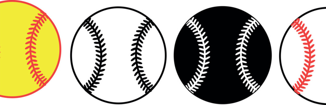 Set of baseball and softball vectors in yellow white and black silhouette styles for sports team logos