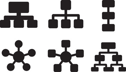 Command hierarchy icons set solid silhouette top branch chain network hub multi level minimal structure UI © Hue