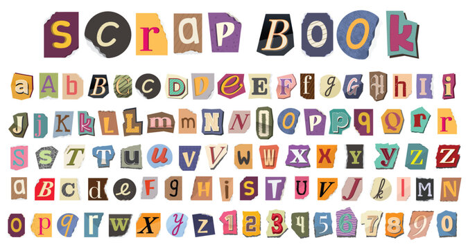 Scrapbook ransom alphabet cutout letters and numbers collage set