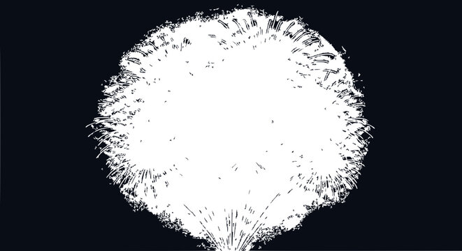 Abstract white dandelion seed head against dark blue background, minimalist design