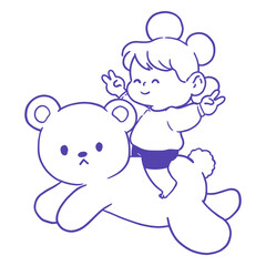 Obraz premium Silhouette of a girl riding a teddy bear