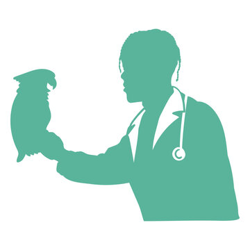 Silhouette of a doctor holding a parrot