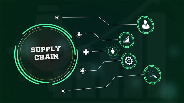 Optimizing global supply chain logistics for business expansion shown on a digital interface with futuristic icons of professional networking and growth
