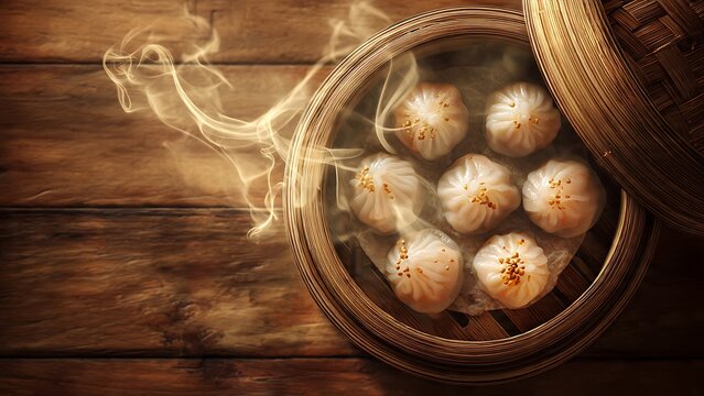 Steamed Dumplings in Basket.