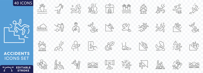 Accidents icon set. Outline Icon Collection. Fully Editable. Vector illustration. © designer