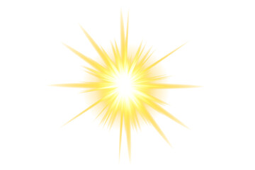 Fototapeta premium Bright yellow starburst explosion with radiant rays on a white background