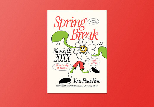 Beige Red & Green Vintage Illustration Spring Break Flyer