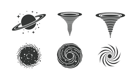 Cosmic Vortex and Planet Icons: Swirling Galaxies, Black Holes, and Saturn © Rain