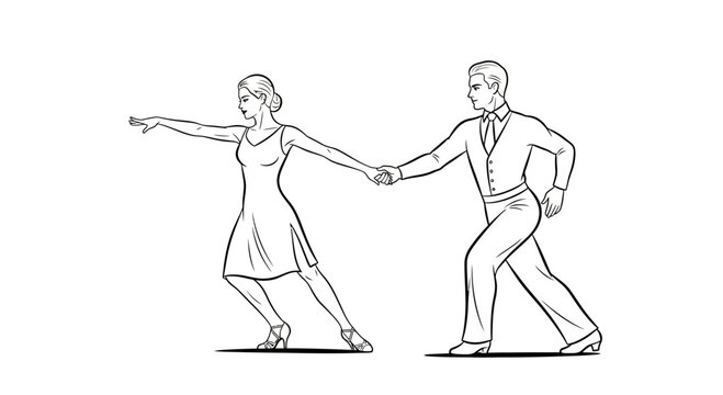 Couple Dancing Swing Dance, Retro Style, Black and White Line Art