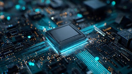 Fototapeta na wymiar Microchip on circuit board.