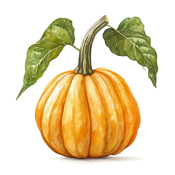 watercolor of Orange Squash vector painting, isolated on a white background.