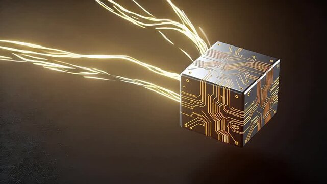 Cube with glowing circuit board design