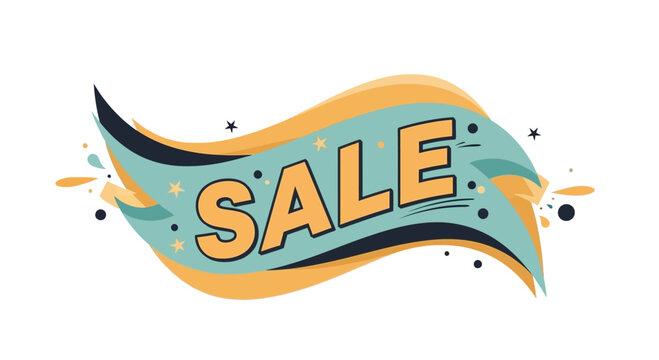 Wavy Banner with SALE Text, Festive Stars and Splashes - Retail Promotion
