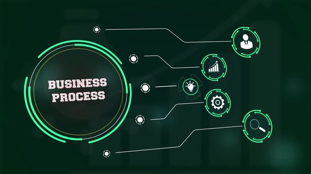 Optimizing business process and operational workflow efficiency represented by a digital interface with futuristic icons of professional management