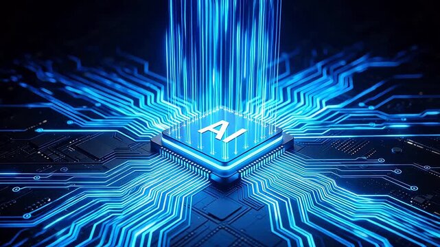 AI chip with glowing circuitry