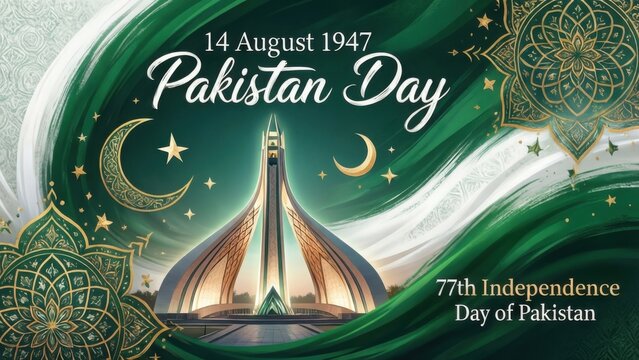 14 August 1947 Pakistan day unique and beautiful banner 77th independence day of Pakistan background wallpaper illustration 