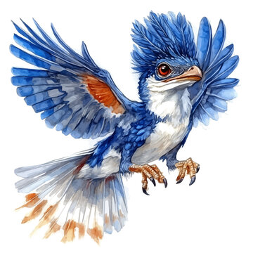 Microraptor, charming watercolor clipart, isolated on a white background.