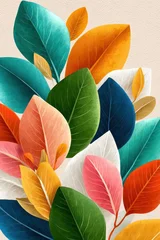 Fototapete Badezimmer Colorful watercolor and pastel leaf pattern on beige background for botanical and tropical designs  © Georgii