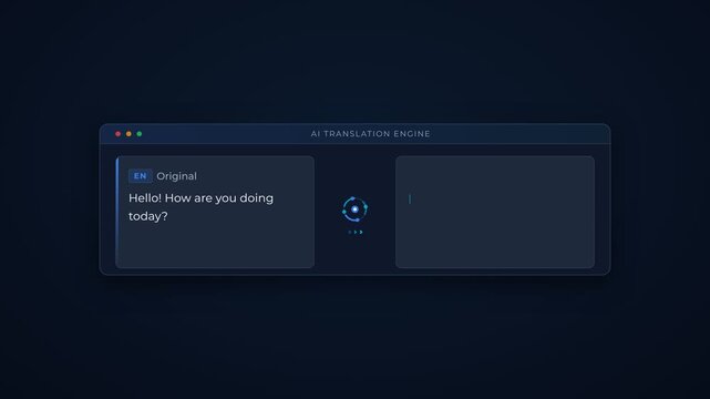 AI Language Translation Software UI Animation on Dark Background